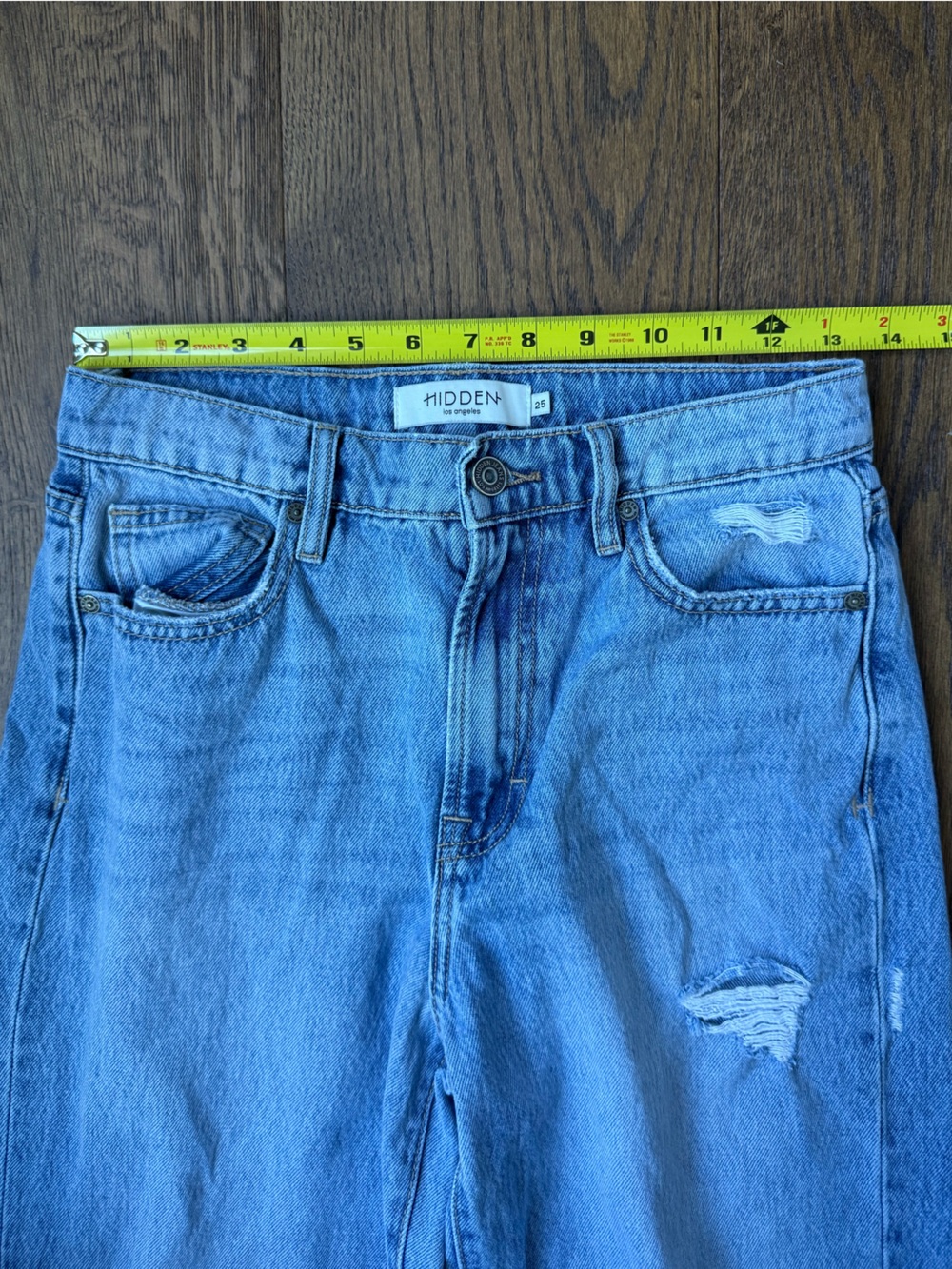 Hidden Light Blue Distressed High-Waist Wide-Leg Jeans 100% Cotton, Size 25 - Picture 4 of 9
